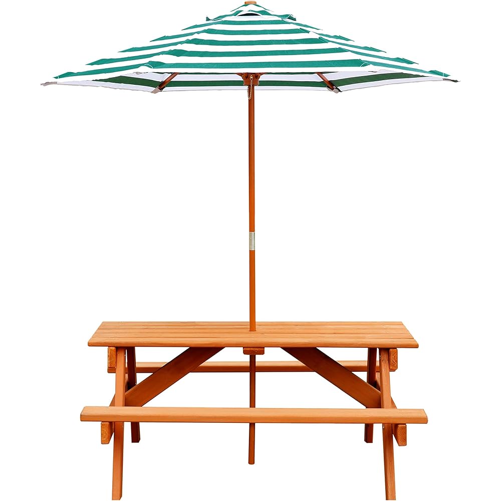 Gorilla Playsets 02-3003 Children's Outdoor Wooden Picnic Table with Umbrella, Brown