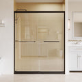 Casaphoria 60" W x 72" H Double Sliding Shower Door, 4" Adjustable Width Glass Shower Door with Stainless Steel Handle,Semi-Frameless Glass Door with 1/4" SGCC Tempered Glass, Matte Black