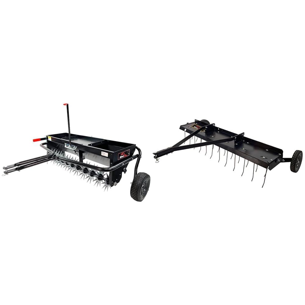 Brinly 2-in-1 40" Aerator Spreader and 48" Tow Behind Dethatcher Lawn Care Bundle