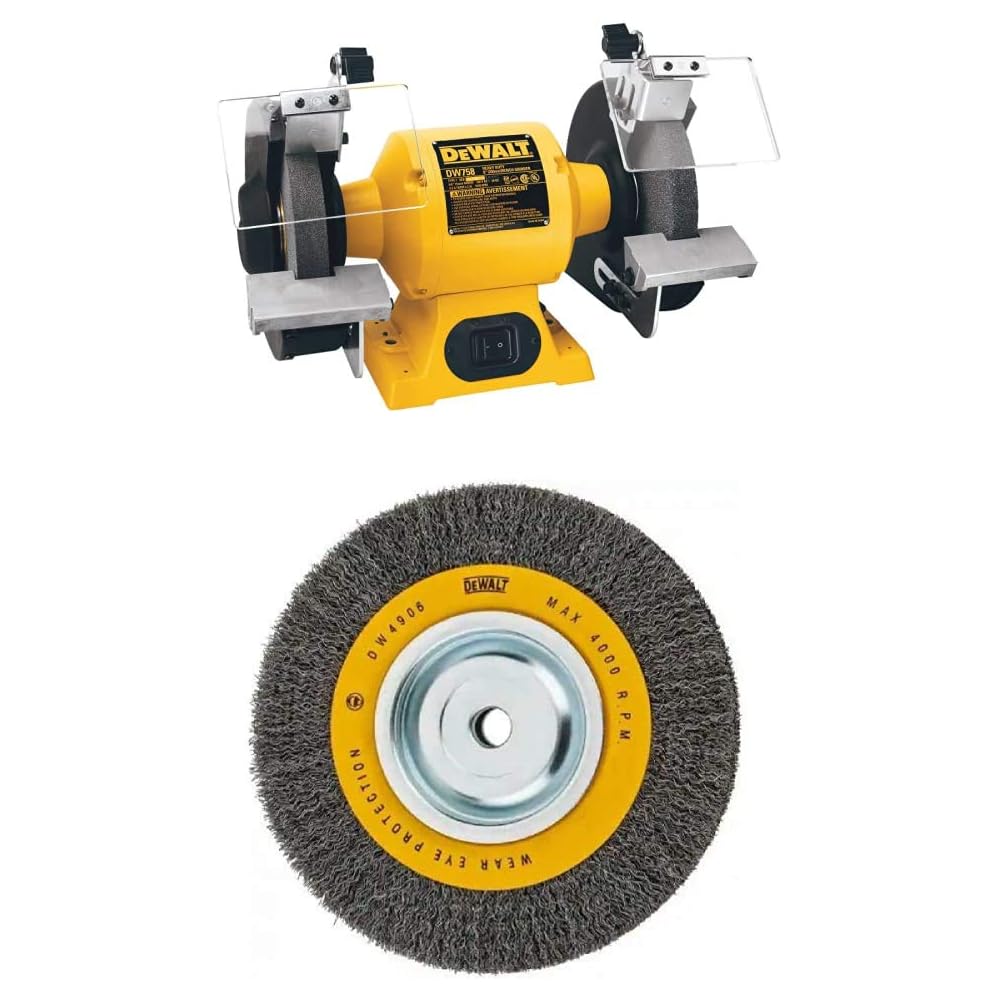 DEWALT Bench Grinder and Wire Wheel Bundle (DW758 + 8-Inch)