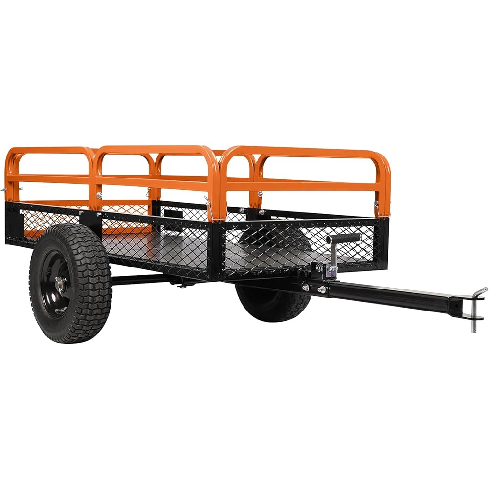 Heavy Duty Steel Dump Carts, 1500 Lbs Capacity, 15 Cu.Ft, Garden Lawn Mower Trailer with Dual Bearings &amp; All Terrain Pneumatic Tires for ATVs, UTVs, Tractors (Orange)