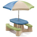 Step2 Naturally Playful Kids Picnic Table with Removable Umbrella, Indoor/Outdoor Toys, Fits 6 Children, Made of Durable Plastic, For Toddlers 3+ Years Old, Blue &amp; Green