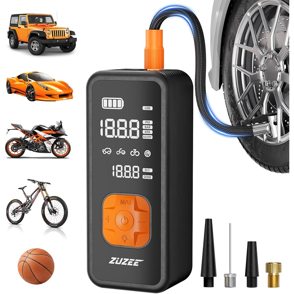 Tire Inflator Portable Air Compressor 4X Faster Inflation, 150PSI Air Pump for Car Tires with Digital Pressure Gauge/LED Light, 20000mAh Portable Tire Inflator for Car, Moto, Bike, Ball, etc