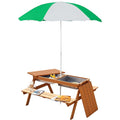 Outsunny Kids Picnic Table with Umbrella and Storage Inside, Sand and Water Table, Kids Outdoor Furniture, Wooden Bench Backyard Furniture for Garden, Patio, or Balcony