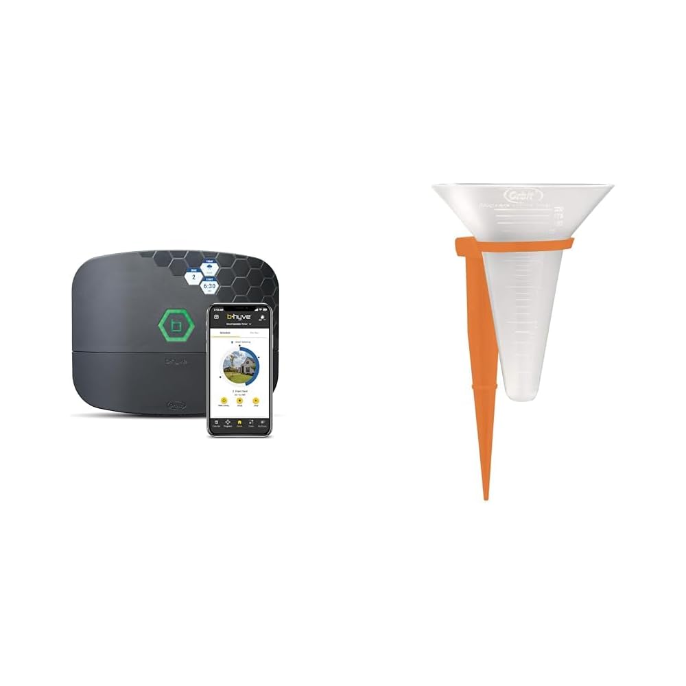 Bundle of Orbit 57985 B-hyve XR Smart 8-Zone Indoor/Outdoor Sprinkler Controller, Compatible with Alexa + Orbit 26251 B-hyve Sprinkler Catch Cups/Cans 12-Pack