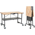 COSCO SmartFold Butcher Block Portable Workbench / Folding Utility Table (Hardwood Top, 700LB Total Weight Capacity, Locking Casters, Gray Steel Frame, 1 Pack)