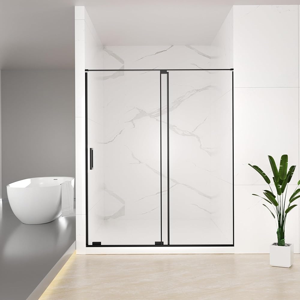 KEIKI Semi-Frameless Double Sliding Shower Door 56"-60" W x 72" H, 5/16 inch Tempered Glass Door for Walk-in Shower,Bypasss Bathroom Shower Enclosure, with Top Rail,Matte Black Finished
