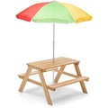 Plum® Wooden Kids Picnic Table Outdoor Toddler Activity Table and Chair Set with Removable &amp; Adjustable Umbrella, Built-in Bench, Backyard Furniture, Durable, Weatherproof, Easy to Clean, Ages 2+