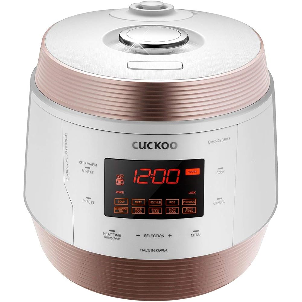 5QT Cuckoo Electric Pressure Cooker with 10 Menu Options and Stainless Steel Pot, GOLD / WHITE